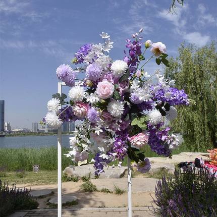 婚庆薰衣草花排长花条仿真路引花舞台摆花紫色系婚礼装饰地排花