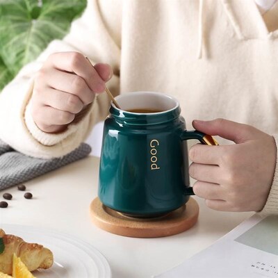 Creative Cup Ceramic Mug with lid spoon water cup coffee cu