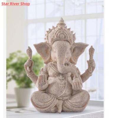 MagiDeal Hand Carved Sandstone Seated Ganesh Buddha Deity El