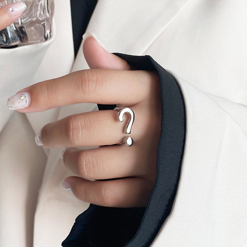 Vintage Gothic Question Mark Rings for Women Hip Hop Silver