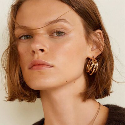 Women Big Geometric Statement Gold Metal Drop Earrings耳环女