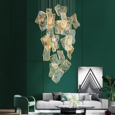 简约复式楼梯灯具后现代轻奢客厅创意书页灯饰楼梯亚克力艺术吊灯