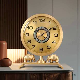 黄铜座钟客厅家用静音柜台装饰时钟2025新款中国风石英钟桌面台钟