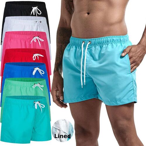 Mens Swim Trunks with Mesh  Side Pockets Solid Beach Shorts