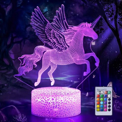 Unicorn Night Light for Kids 3D Night Lamp 16 Colors Changes