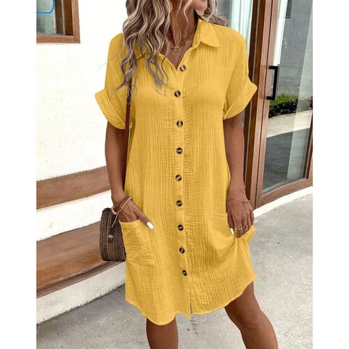Vintage Women Solid Mini Dress Summer Fashion V-neck Three Q