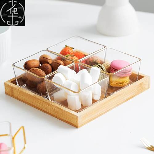 Glass Divided Fruit Plate Snack Candy Storage Box