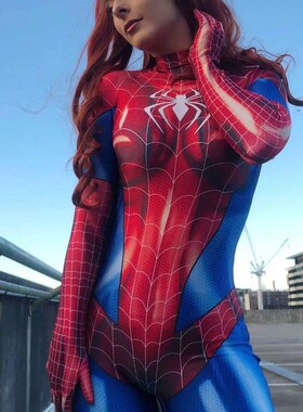 Spiderman Kostum Cosplay Wanita Seksi Zentai Bodysuit Spande