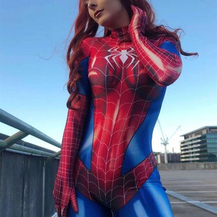 Spiderman Kostum Cosplay Wanita Seksi Zentai Bodysuit Spande