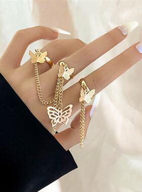 Cool Cute Link Chain Butterfly Ring For Women Personality Op