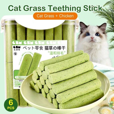 6PCS Cat Grass Teeth Grinding Stick Pet Snacks Hairball Remo