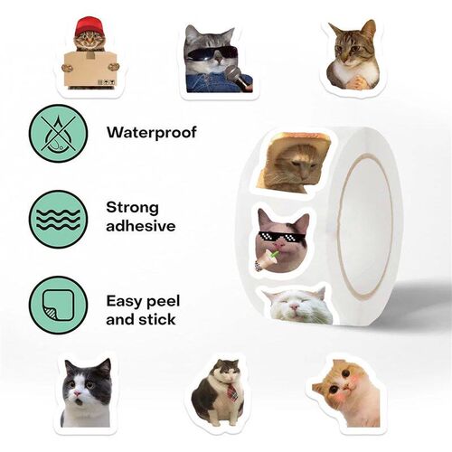 500pcs/roll Funny Cats MEME Cartoon Graffiti Stickers DIY Ph