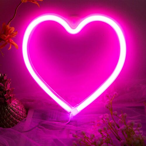 1PC Neon Heart Lights Pink Heart Neon Sign Heart Led Light L