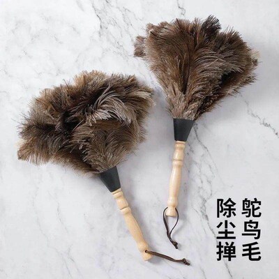 Anti-static Ostrich Feather Duster Dust Cleaning Tool Wooden
