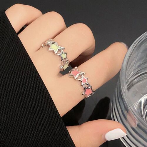 Fashion Pentagram Stars Crystal Open Ring For Women Girl Swe
