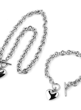 1 Set Women Stainless Steel Chain Heart Toggle Bracelet Neck