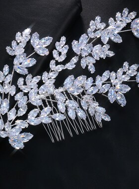 Fashion Leaves Cubic Zircon Bridal Hair Comb Birthday Hair A