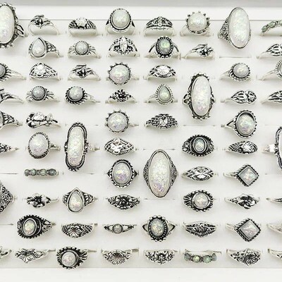 20pcs/Lot Resin Big Finger Rings For Women Antique Silver Pl