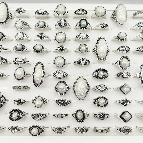 20pcs/Lot Resin Big Finger Rings For Women Antique Silver Pl