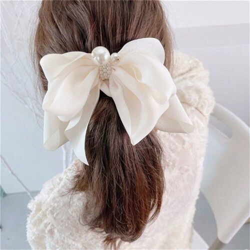 Large Korean Solid Color Satin Organza Fabric Bow Hair Clip