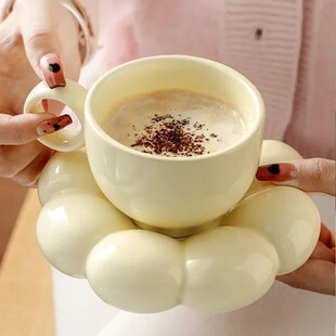 200ml Ceramic Mug Cute Cloud Decorative Plate Coffee Cup Set
