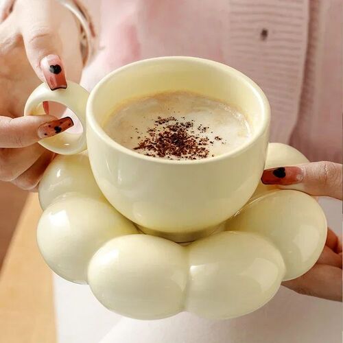 200ml Ceramic Mug Cute Cloud Decorative Plate Coffee Cup Set