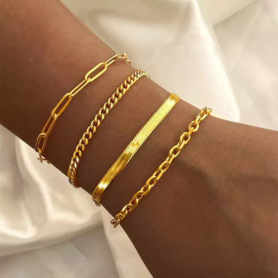 Gold Color Bracelet Stainless Steel Twist Cuban Chain Bracel