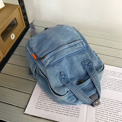 Casual denim student bag  Portable multi-functional travel b