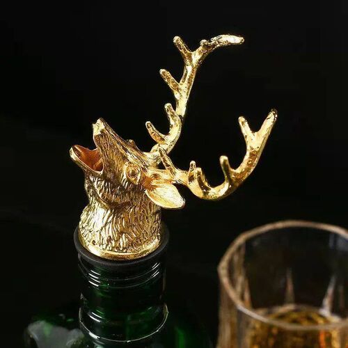 Zinc Alloy Deer Head Wine Pourer Unique Stag Wine Bottle Sto