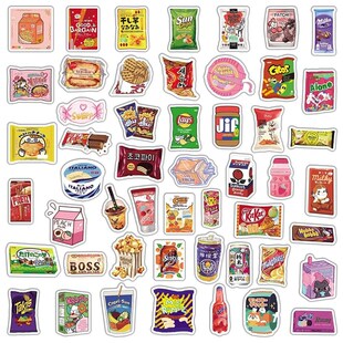 Food Snacks Graffiti Stickers Phone 50Pcs Waterproof Cartoon