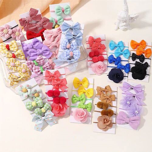 10Pcs/Set Big Bow Flower Elastic Hairbands Children Girls Sw