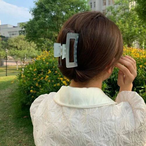 New Women Elegant Transparent Frosted Rectangle Hair Claws L