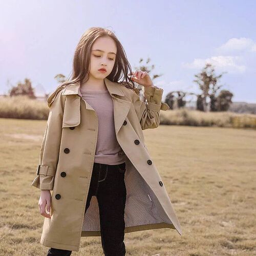 4-13 Years Teen Girls Long rench Coats New Fashion England S