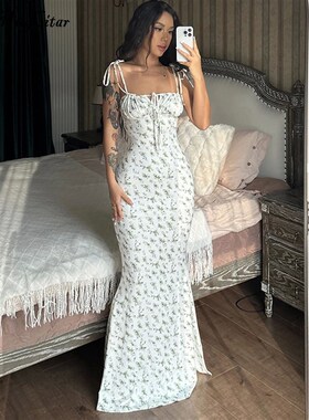 Hugcitar Women Elegant Floral Beach Vacation Bodycon