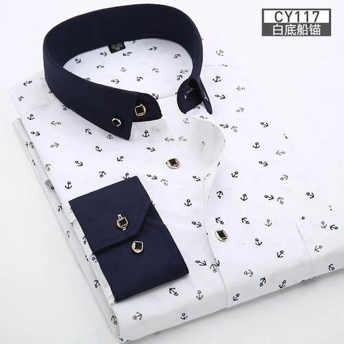New mens shirt Thin long-sleeved printed spring/summer non-