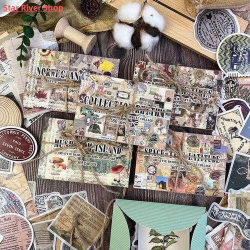 60pcs Vintage Stickers Scrapbook Paper for Scrapbooking Junk