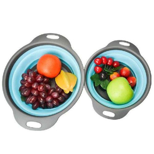 2pc/set Washing Basket Foldable Silicone Colander Fruit