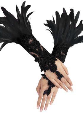 Punk Gothic Gloves Feather Wrist Cuff Carnival Stage Show Sh