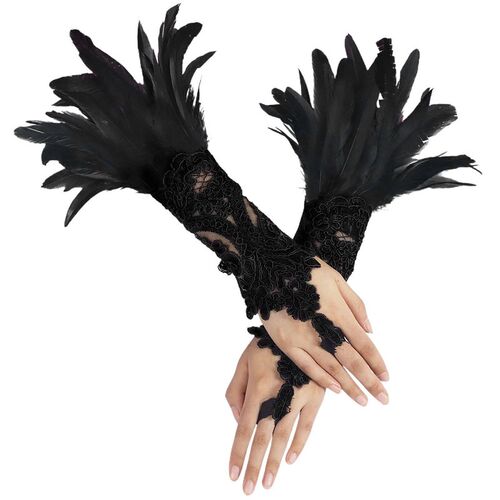 Punk Gothic Gloves Feather Wrist Cuff Carnival Stage Show Sh