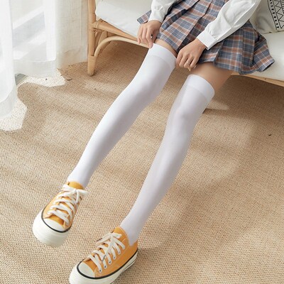 Sexy Black White Soild Color Long Socks Women Over Knee Thig