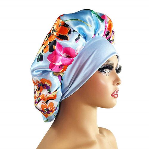 Women Satin Bonnet Cap Silky Big Bonnet for Women Floral Pri