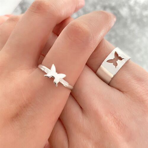 Silver Color Butterfly Rings For Women Men Lover Couple Ring