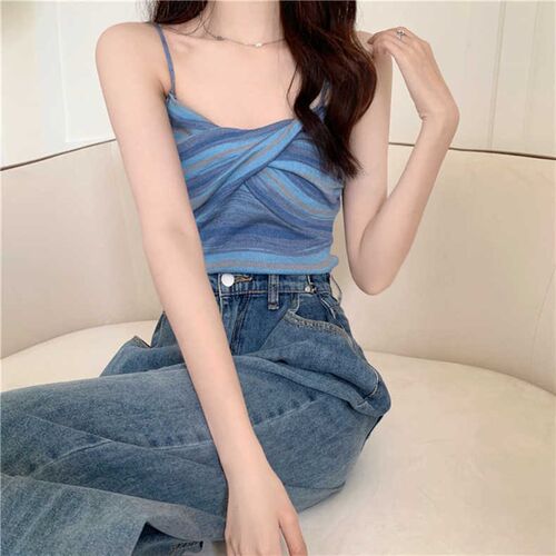 French Chic Striped Small Suspender with Vest on Top, Women