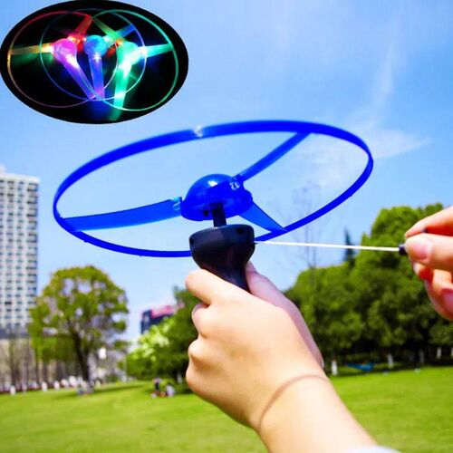 Luminous Pull Wire Flying Saucer Toys Children Outdoor Rotat