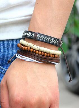。Small commodity city leather brlet wooden bead woven Brlet