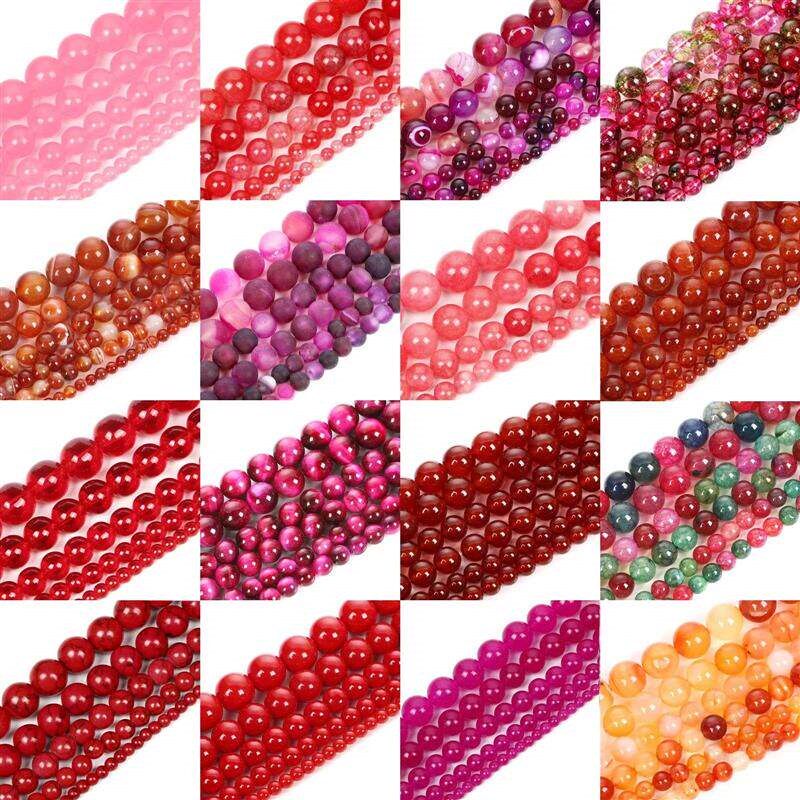 4-12mm Natural Stone Beads Rose Red Stripe Agates Tourmaline