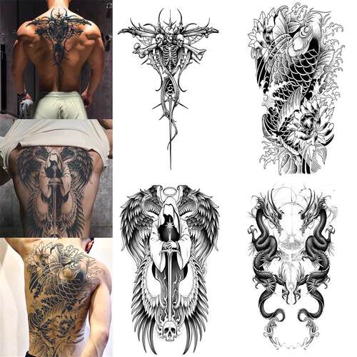 4 Sheets Judgment Angel Combo Full Back Tattoo Sticker,reali