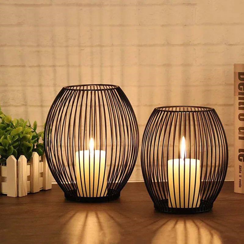 Black Lantern Candle Holder Vintage Iron Candle Ornament Rom