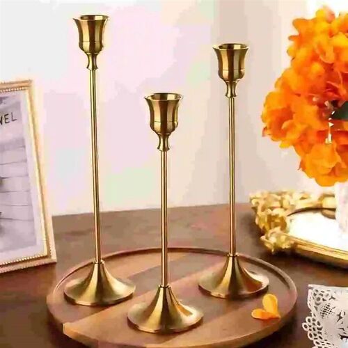 Set of 3 Vintage Elegant Metal and Aluminum Tabletop Candle