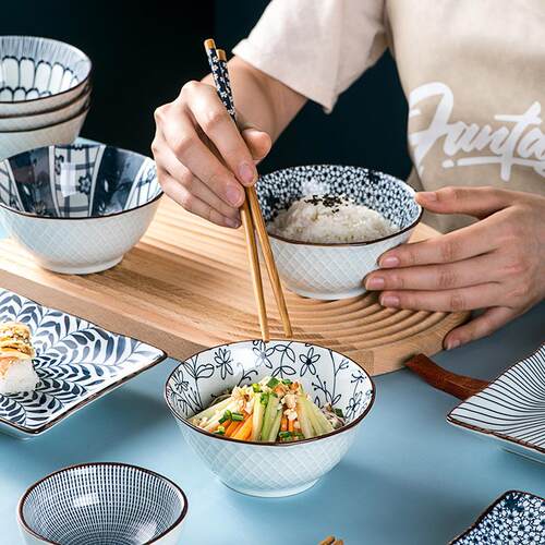 Japanese style blue and white rice bowl ceramic tableware g